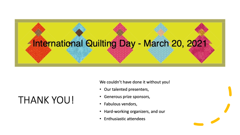 Image showing March 20, 2021 International Quilting Day thank you messages to everyone involved.