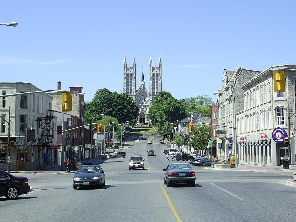 Macdonell Street in downtown Guelph with Basilica in the distance