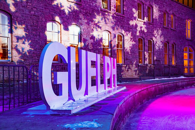 City of Guelph sign with snowflake lights