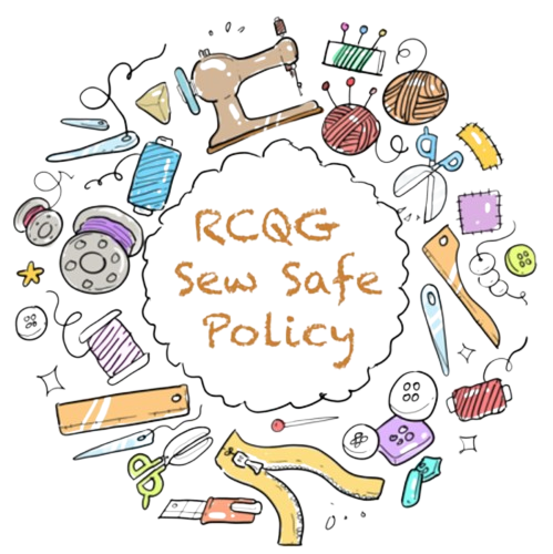 Image with RCQG Sew Safe Policy in text surrounded by sewing notions.