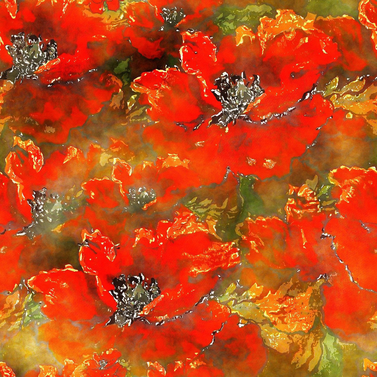 Artistic field of poppies form a background