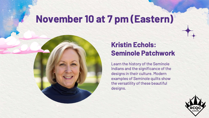 Kristin Echols speaks about Seminole Patchwork at our November 10 meeting at 7 pm